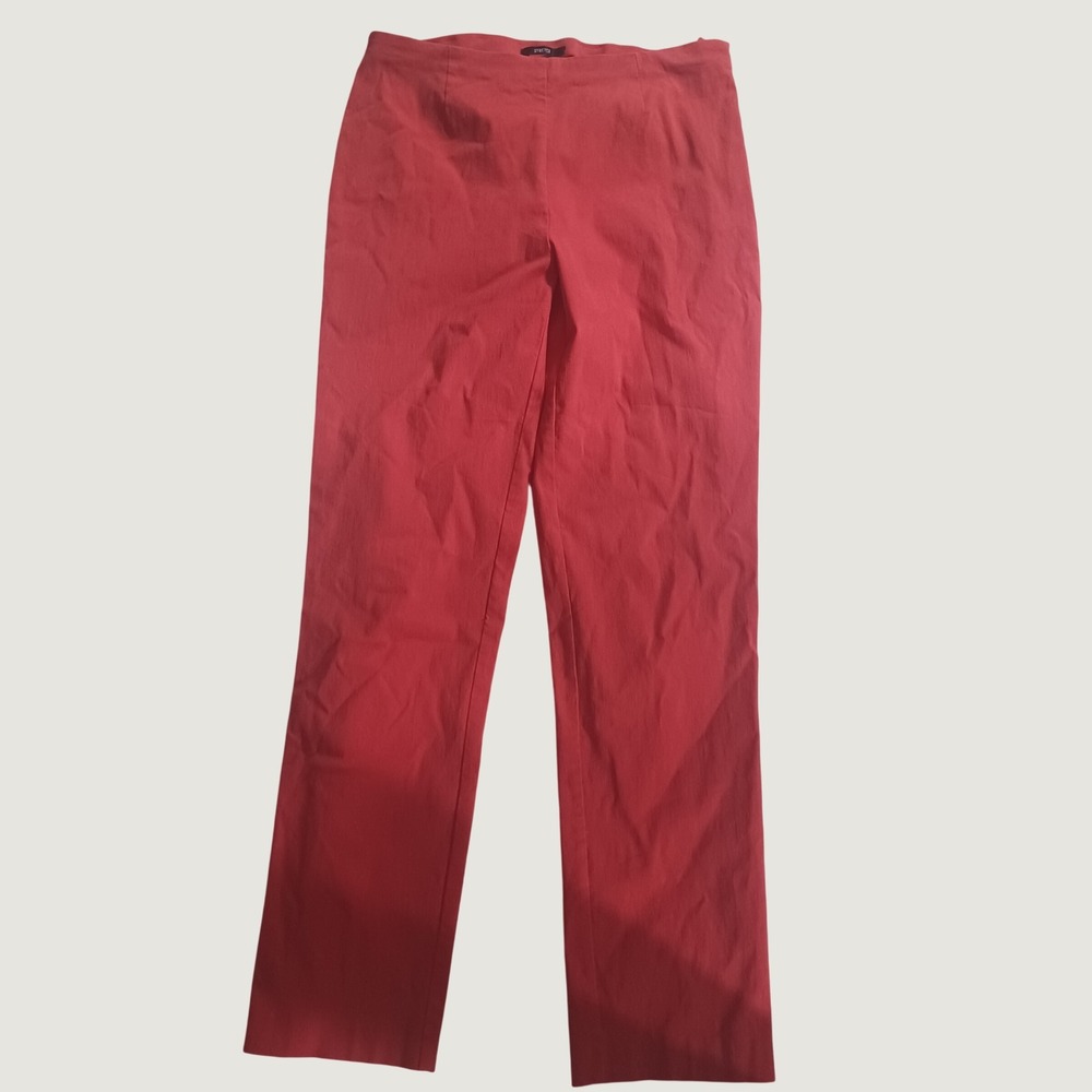 Stretchy Coral Pink Slim Leg Pull On Dress Pants Womens High Rise Trousers